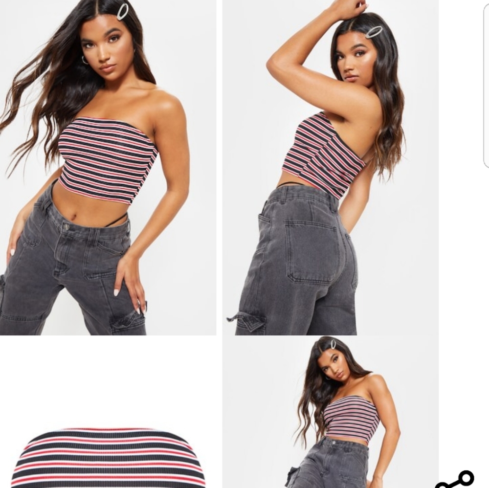 basic red ribbed striped bandeau crop top